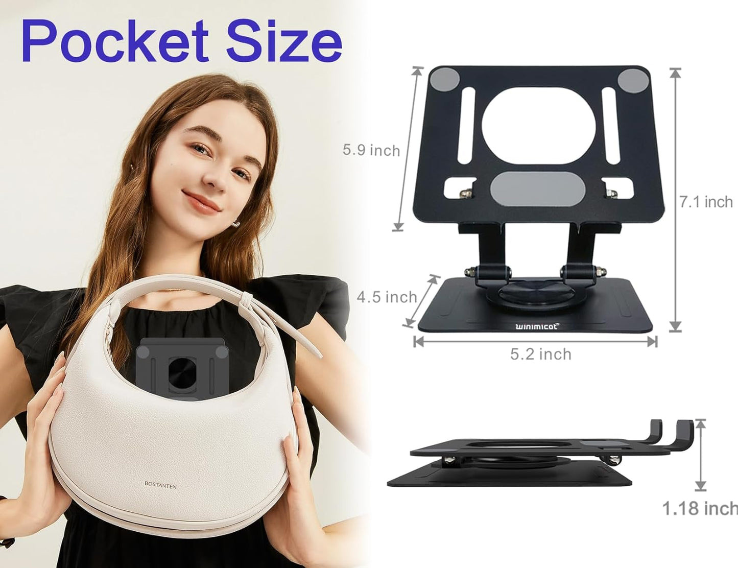 Tablet Stand Holder for Desk, with 360 Rotating Metal Base, Dual Rod Support Adjustable Multi-Angle Home Office Accessories Compatible with iPad Samsung Galaxy Tabs and More, Black