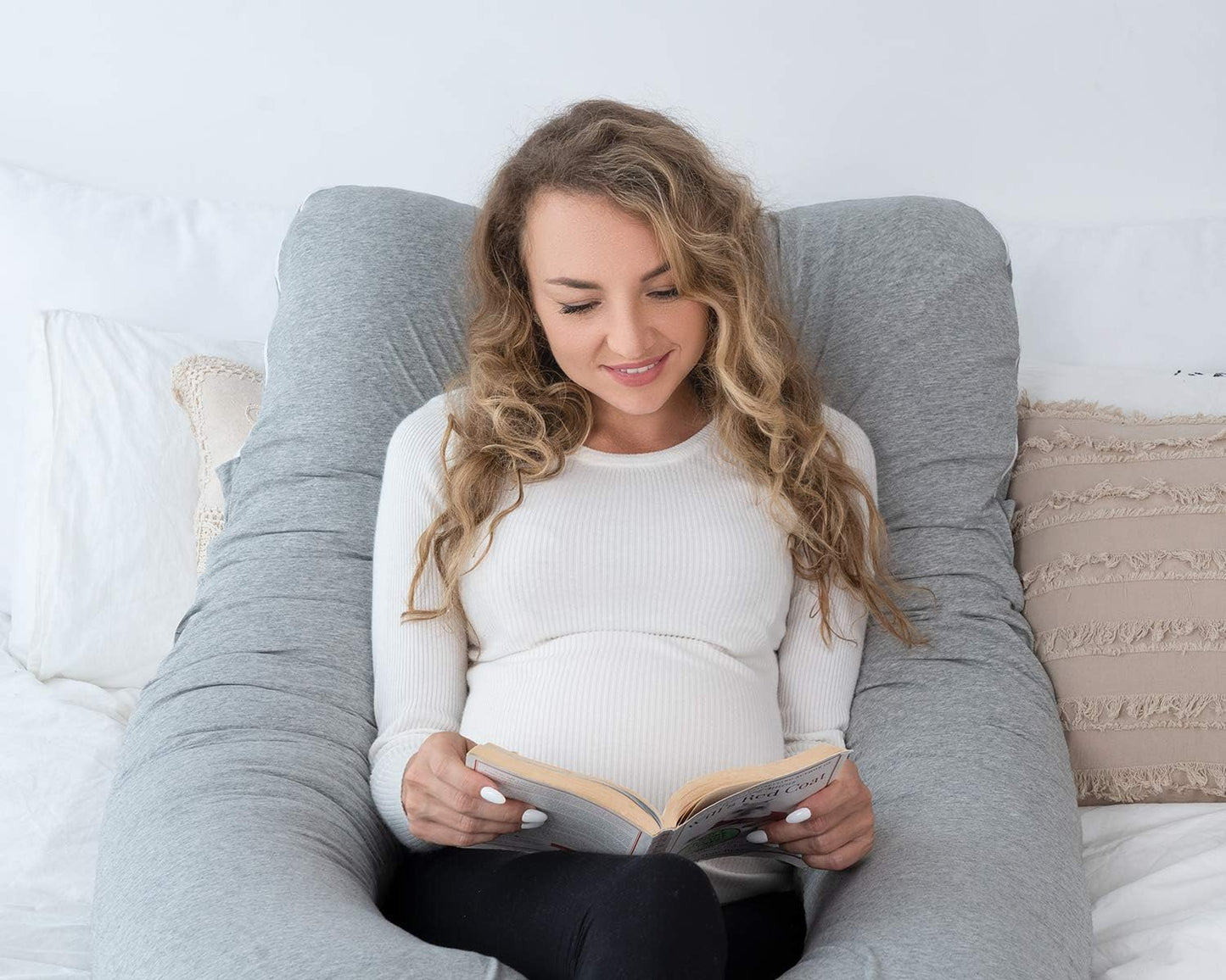 AngQi Pregnancy Pillows, U Shaped Pregnancy Body Pillow for Sleeping, 55 inch Maternity Pillow for Pregnant Women with Cooling Jersey Cover, Grey