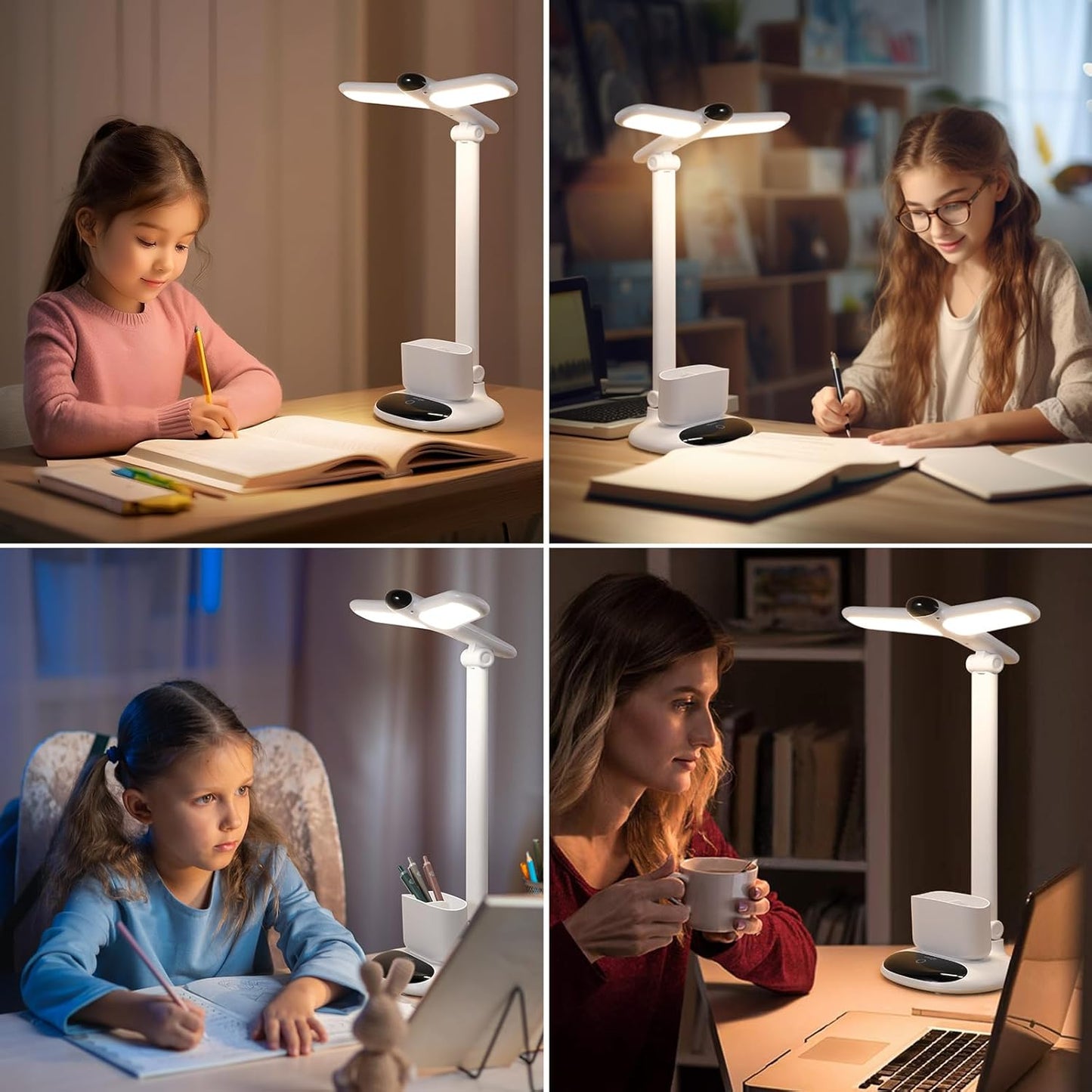 VAVOFO Eye-Caring Wireless Desk Lamp 6785 - Touch Control, 2700-7000K Color Temperature, 700 Lumens, Dual-Head Design, Pen Holder, USB-C Charging, 2400mAh Battery, 2.5hrs Wireless Use (White)