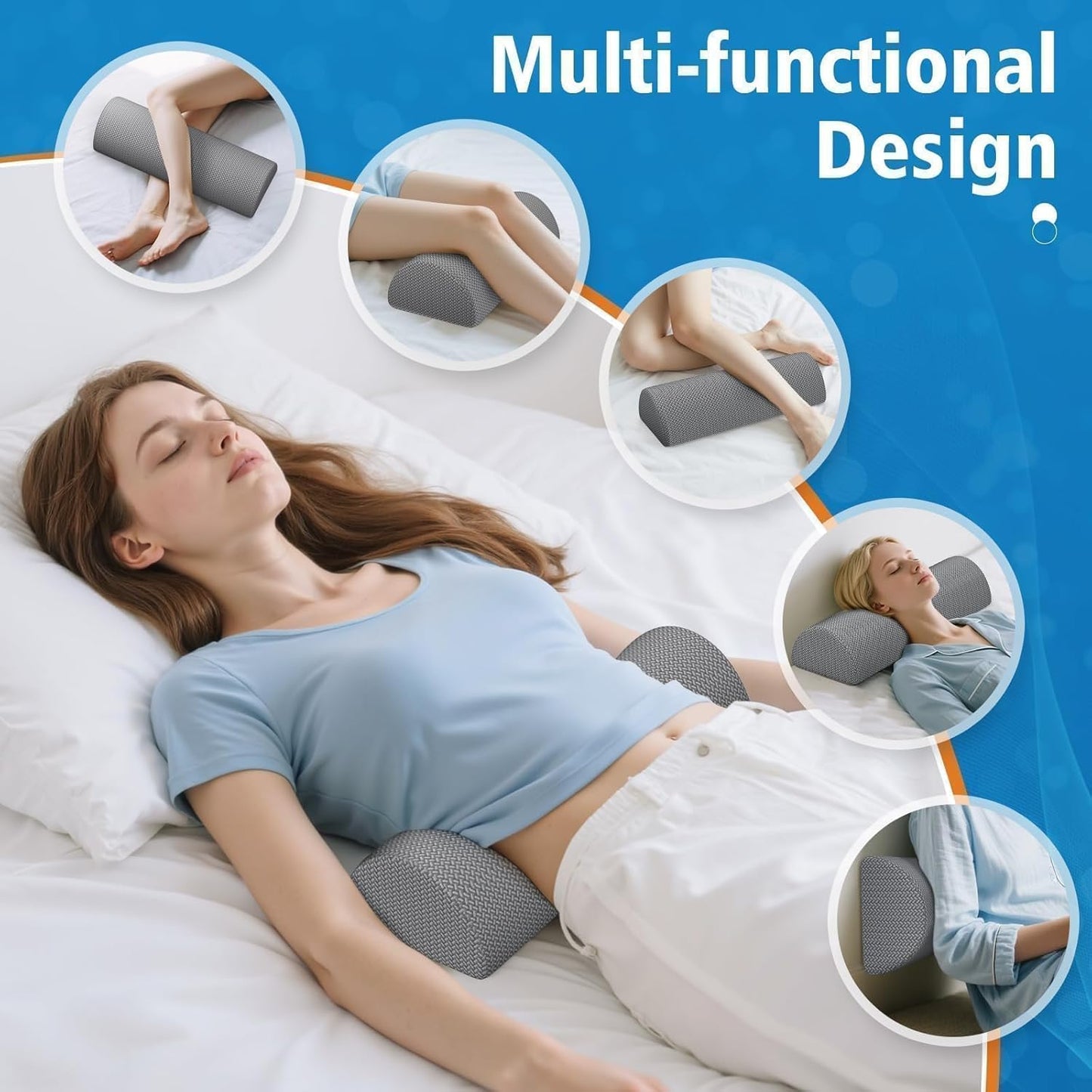 Knee Pillow for Side Sleepers, Half Moon Memory Foam Bolster Pillow for Legs, Ergonomic Design Wedge Elevation Pillow for Side & Back Sleeping, Under Knee Support, Foot, Ankle, Lumbar,Gray