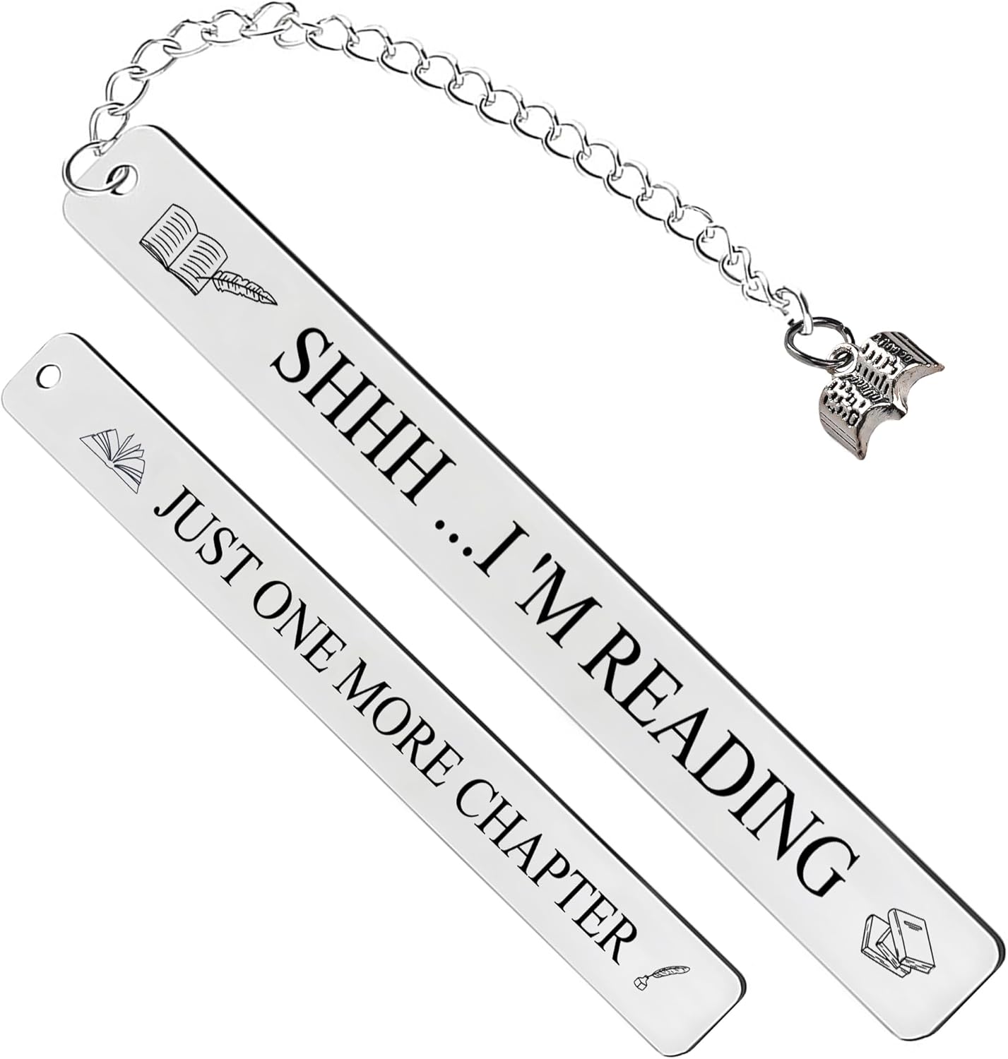 Funny Metal Bookmark for Reading, Slim Stainless Steel Book Marks with Charm, Bookmark Gifts for Men and Women Friend Teacher Birthday Graduation (Silver)