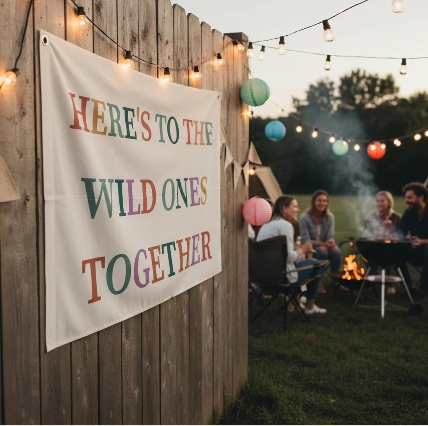Canvas Wall Hanging Banner Decor (30"L x 20"W), "HERE'S TO THE WILD ONES TOGETHER" Inspirational Wall Art, Boho Aesthetic Fabric Flag with Metal Grommets for Studio, Dorm & Office Decoration