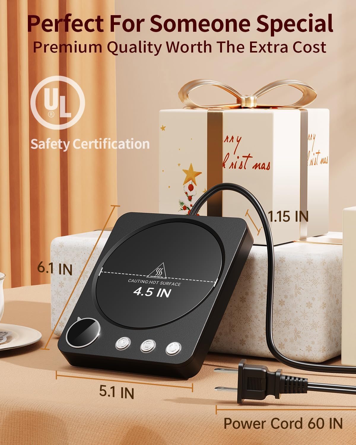 SWEETFULL Coffee Mug Warmer – 36W Coffee Cup Warmer for Desk with Smart Display & Auto Shut-Off, Candle Warmer, Electric Cup Warmer for Coffee, Milk and Tea, for Women & Men (Black)
