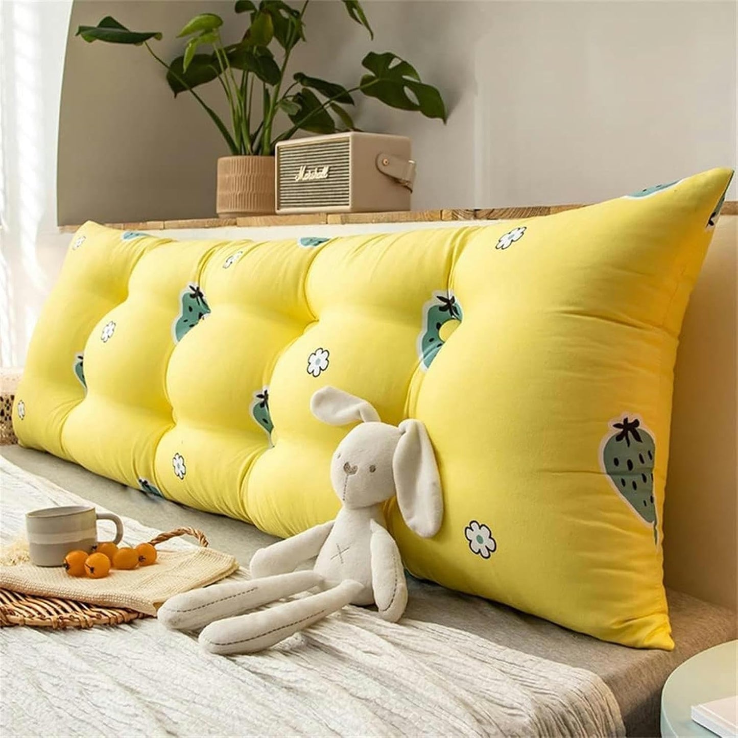 Shaped Reading Pillow, Detachable Support Strip Pillow Pregnant Women Pillow Cute Bed Head Slabs Bedside Cushion Pads Bed Rest Pillows(Yellow,100 * 20 * 50cm)