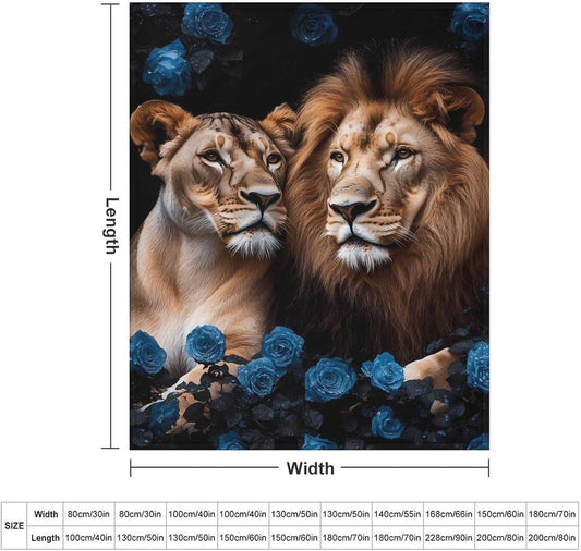 Lion Blue Rose Throw Blanket for Couch Bed Plush Cozy Fuzzy Flannel Blanket for All Season 40"x50"