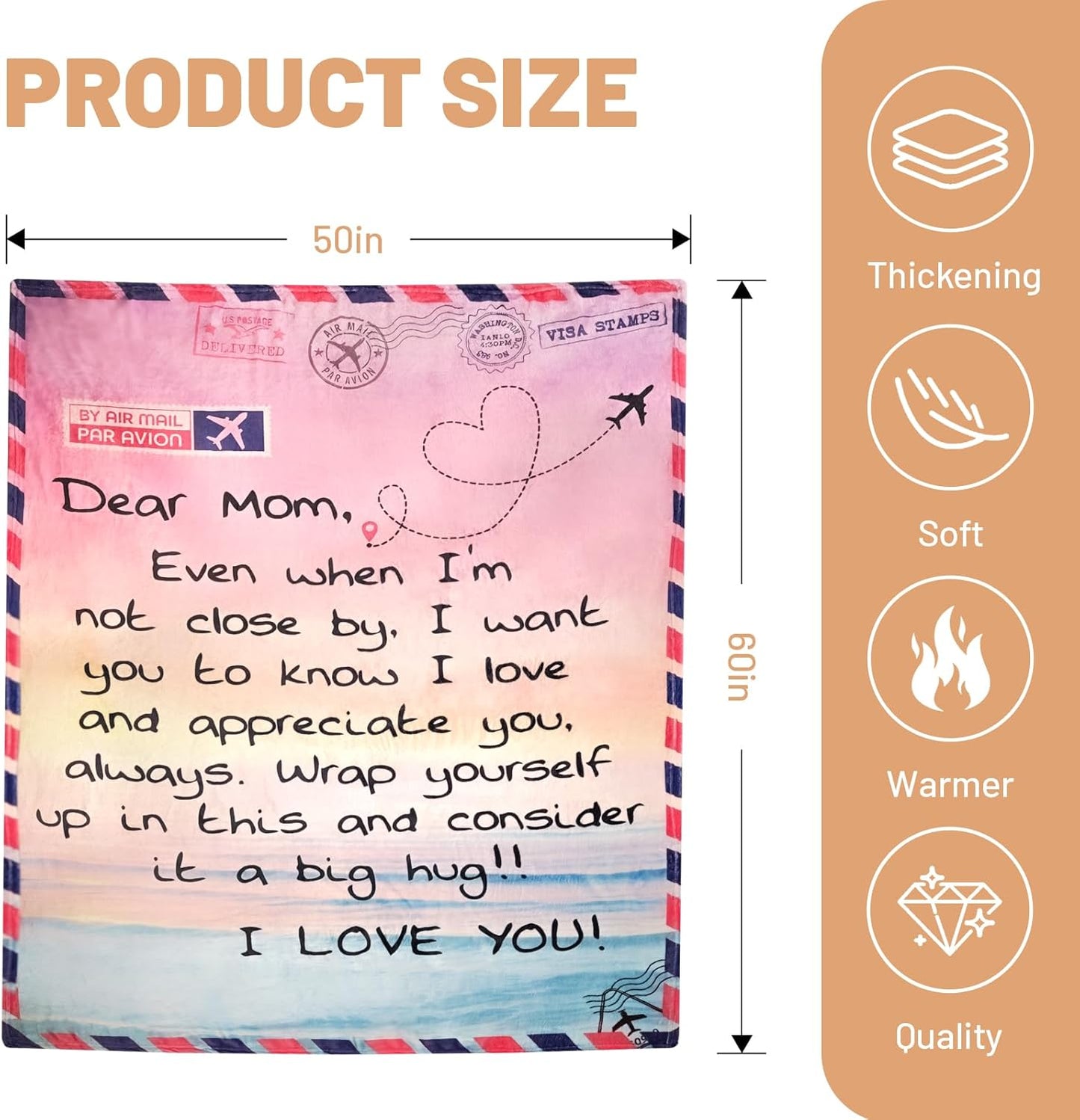 Gifts for Mom, Warm Mom Blanket for Mothers Day, Soft & Light Weight, Mother Gifts from Daughters, Stylish Flannel Throw Blankets for Christmas Thanksgiving Day (50" x 60")