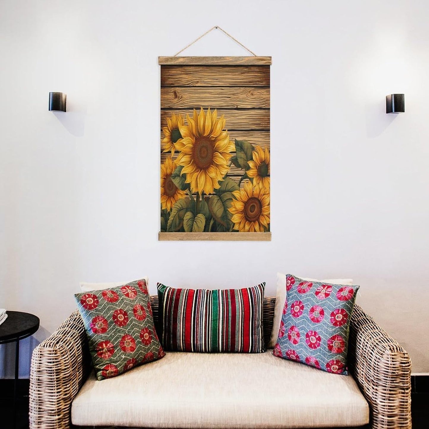 Vintage Paint Wooden Board Sunflower Poster with Wooden Frame Personalized Linen Hanging Scroll Painting Rustic Wall Hanging Illustrative Modern Artwork Decor for Home Living Room Bedroom Office