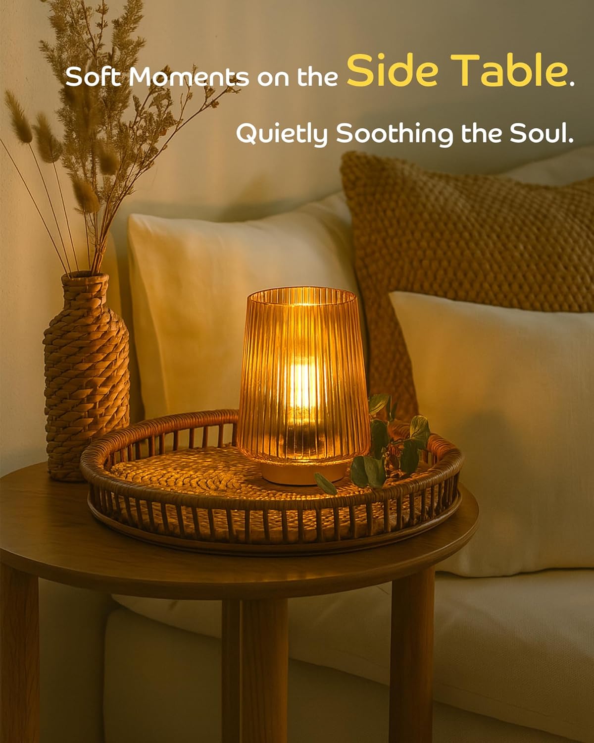 Battery Operated Lamp with Timer, Set of 2 Small Cozy Table Lamp Decorative Ambient Glass Lamp for Bedside & Home Decor, Aesthetic Cordless Battery Powered Accent Lamp for Living Room Shelf, Amber