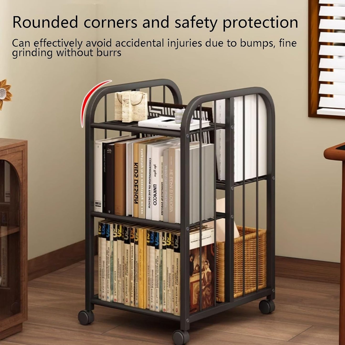 SEIFE Open Floor-to-Ceiling Invisible Bookshelf,Movable Creative Iron Storage Rack,Metal Tall Narrow Ladder Bookshelf,Tall Metal Bookcase Bookshelf with Wheels(White,124cm/48.8in)