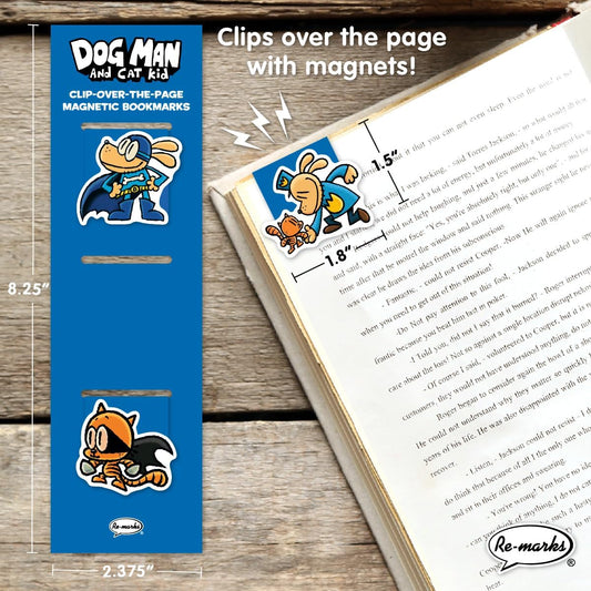 Re-marks “Dog Man and Cat Kid” Collection - 1 Set of 3 Magnetic Page Clips and 1 Set of 5 Multi-Pack Bookmarks