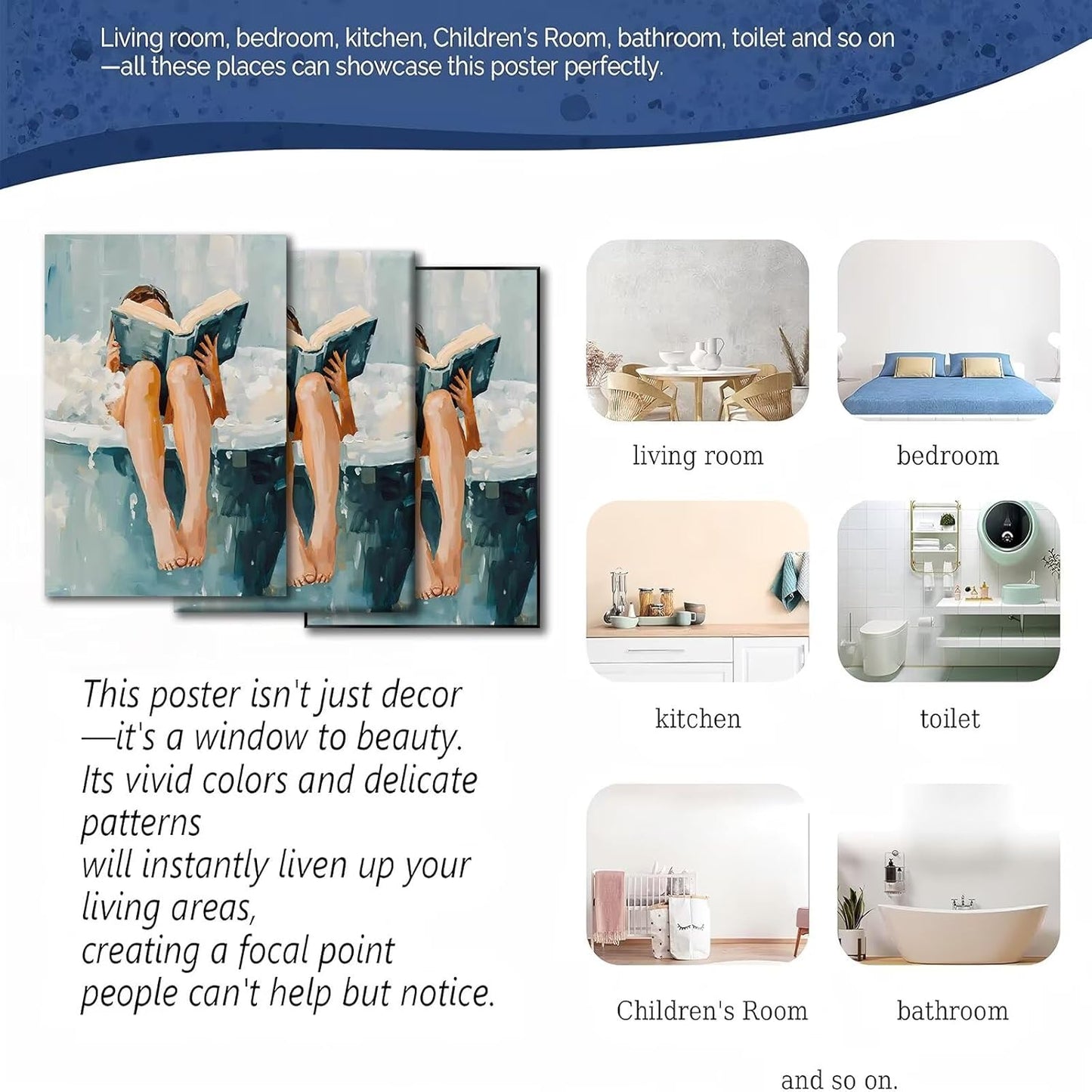 Woman Reading in Bath Tub Wall Art Modern Relaxing Bathroom Canvas Prints Vintage Minimalist Spa Poster Painting Trendy Whimsical Accent Aesthetic Picture Decor for Washroom 12x16inch Unframed