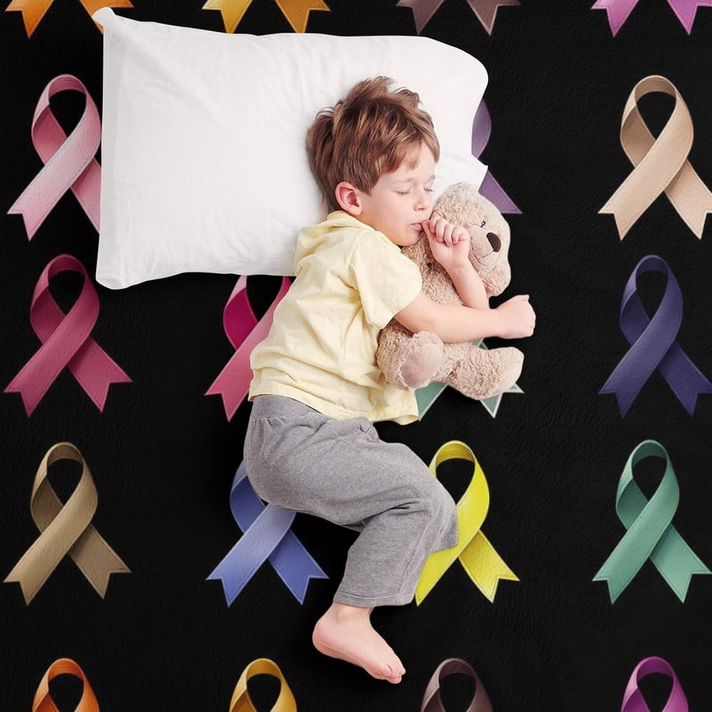 Colorful Breast Cancer Awareness Ribbon Throw Blanket for Couch Bed Plush Cozy Fuzzy Flannel Blanket for All Season 66"x90"
