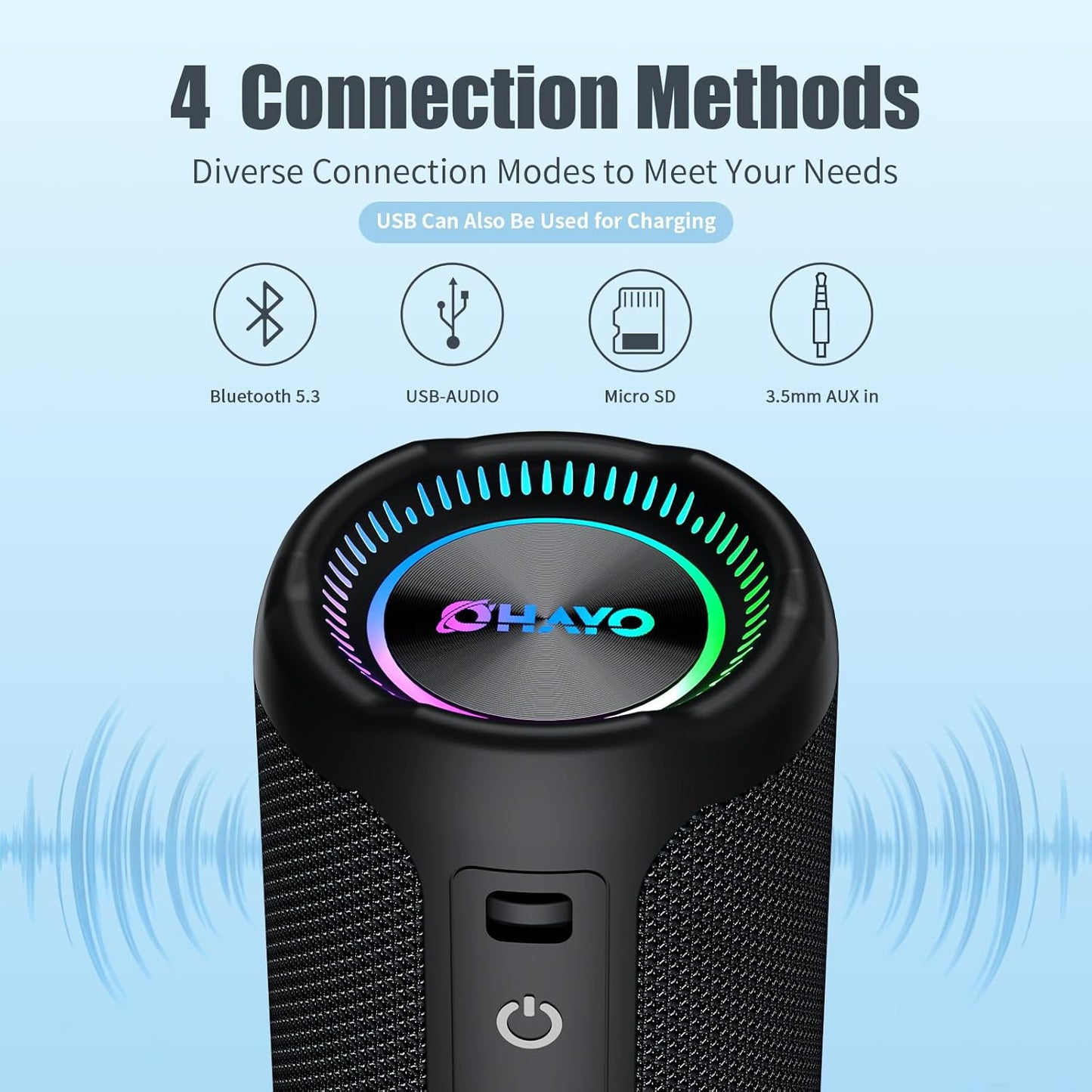 Bluetooth Speakers Wireless Loud Stereo Sound IPX7 Waterproof Outdoor Portable 25W Super Bass Speaker for Home Party Beach with 24H Playtime Colorful Lights BT5.3 TWS Pairing Birthday Gift Black