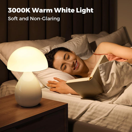 Mushroom Lamp, Vintage Small Table Lamp for Bedroom, Ice Crack Ceramic LED Night Light for Kids, Mid Century Modern Bedside Lamp for Nightstand, Living Room, Home Decor Gift Ideas for Women, Ivory