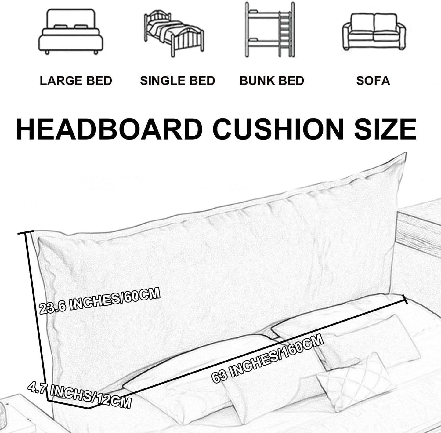 Large Reading Pillow Bolster Headboard Backrest Positioning Back Support Wedge Pillow for Bed and Sofa(Size:No headboard 63"/160cm,Color:L)