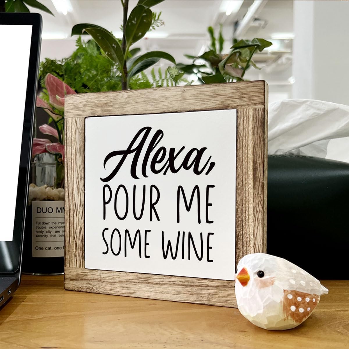 Kitchen Decor, Wooden Box Signs for Home Decor, Home Bar Decortion, Farmhouse Decortion Tabletop, Dining Room Decors Set, Home Decors Accents, Wine Sign, Alexa Pour Me Some Wine Sign