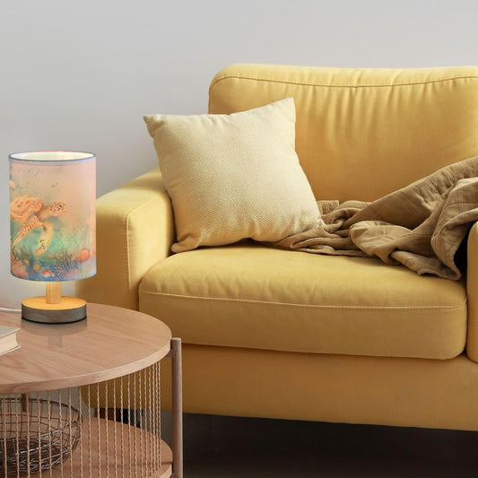 Sea Turtle in Ocean Marine Life Table Lamp for Bedroom USB Port Lamps Small Accent Table Lamp Nightstand Lamp Study Linen Shade with Wooden Base, Decorative Lamps for Bedside Reading|Kids|Dorm|Home