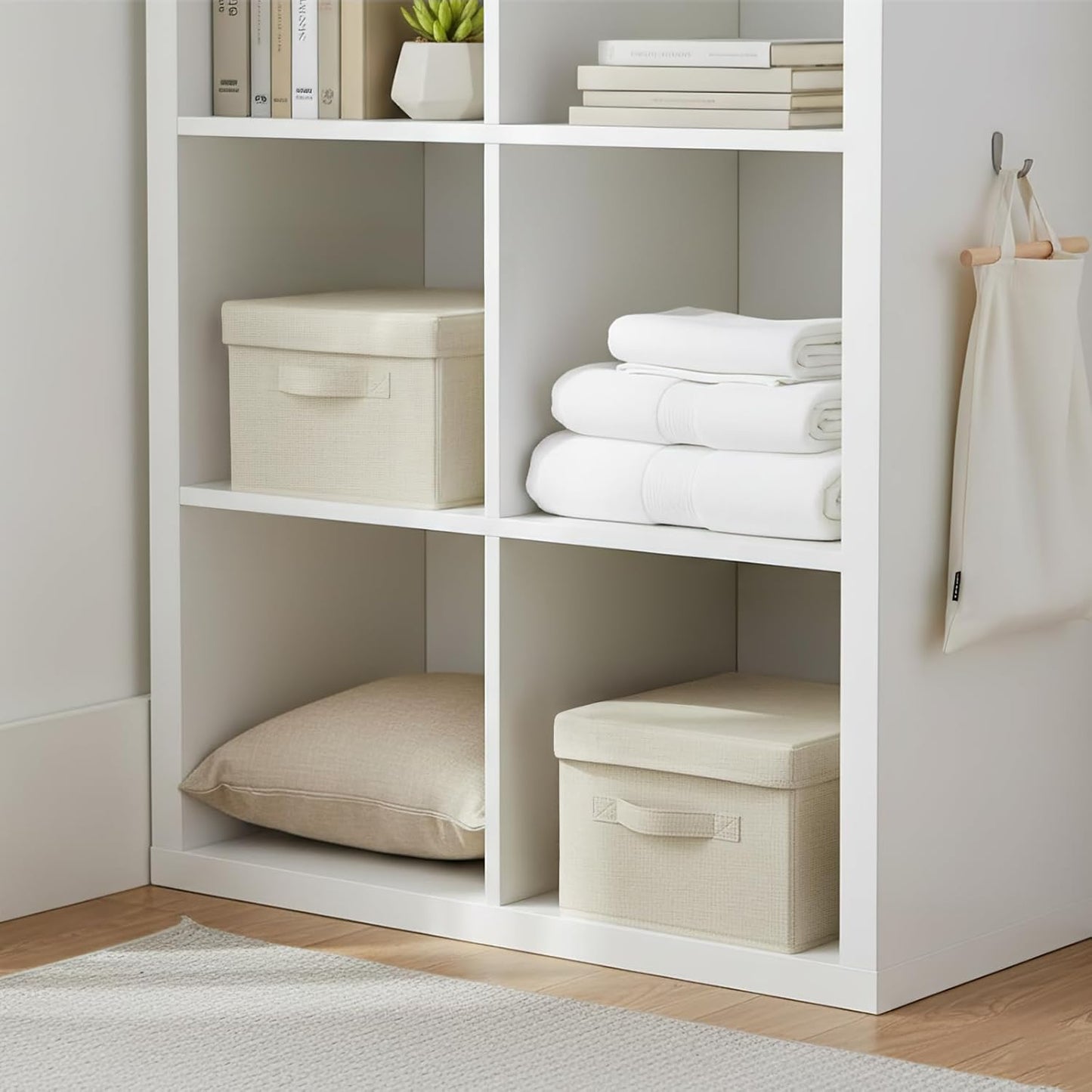 Large Fabric Storage Bins with Lid,Foldable Closet Organizers and Storage Basket,2-Pack Stackable Storage Boxes for Organizing Clothes,Toys,Sheets,18"×11"×8" Beige