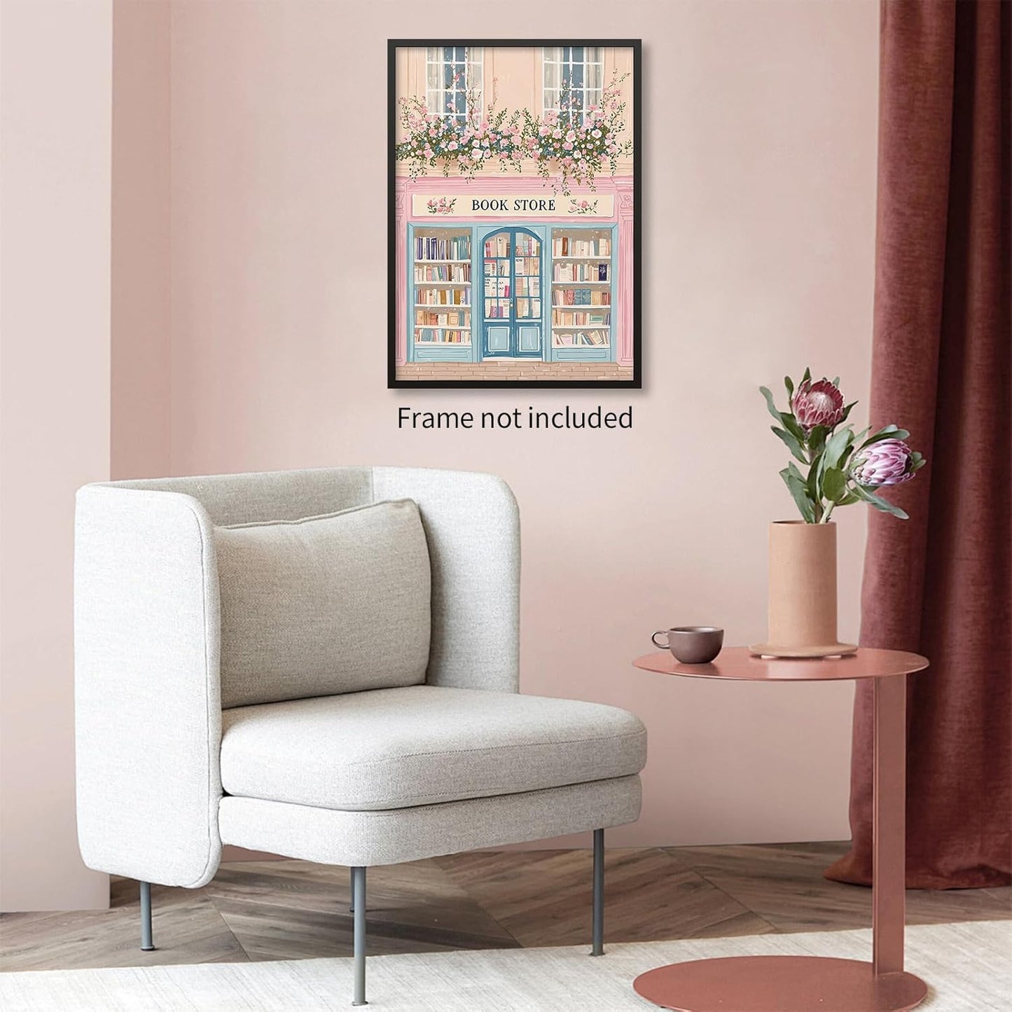 Pink Floral Book Store Canvas Poster Bookish Reading Aesthetic Wall Art Trendy Preppy Painting Prints for Study Room Library Wall Decor 12x16 inch Unframed