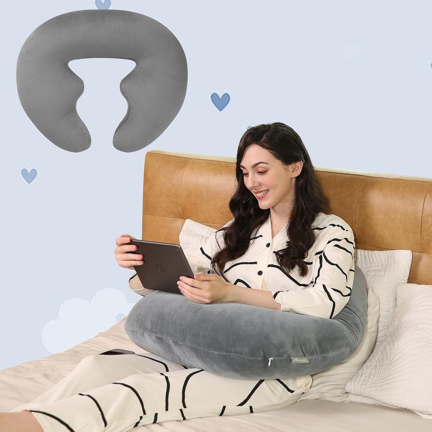 Ergonomic U-Shape Gaming & Lap Pillow - Crochet Pillow & Reading Support Pillow with Arm Relief, Comfort for Gamers, Crafters & Book Lovers (Dark Gray)