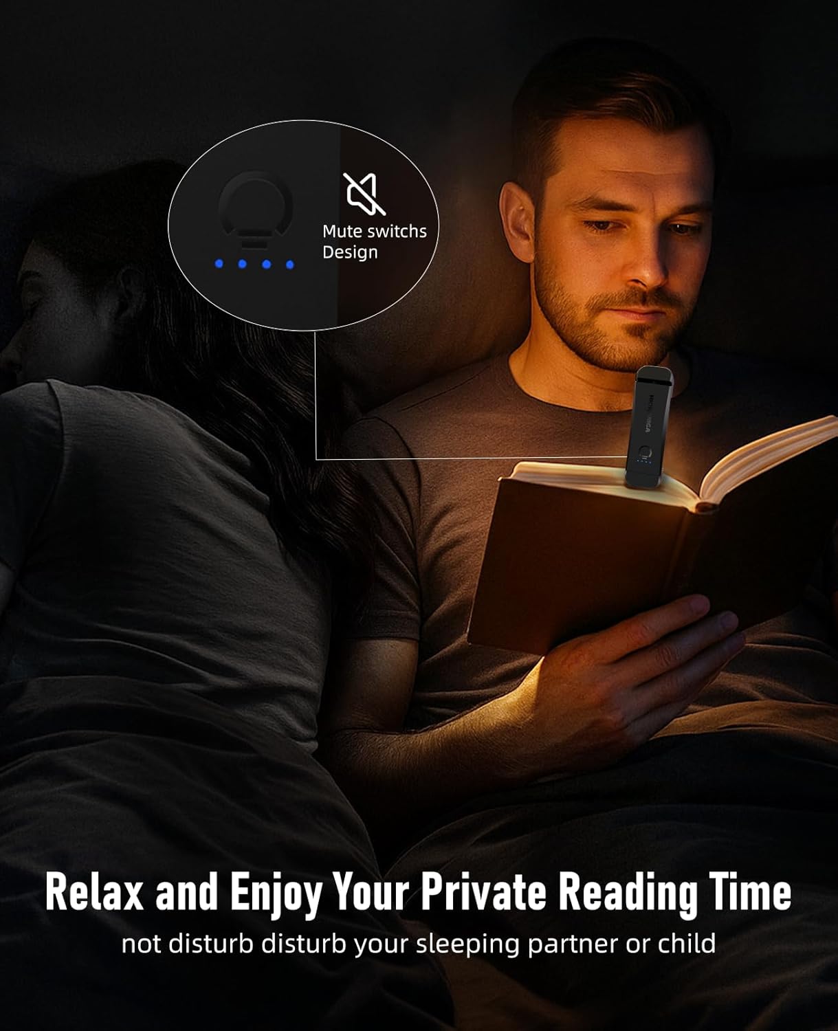 Book Reading Light,Silent Touch Book Lamp for Reading in Bed,Rechargeable Clip on Booklight with 3 Amber Colors & 7 LEDs Precise Dimming for Eye Caring Night Reading,Books Lovers,Kids,Black