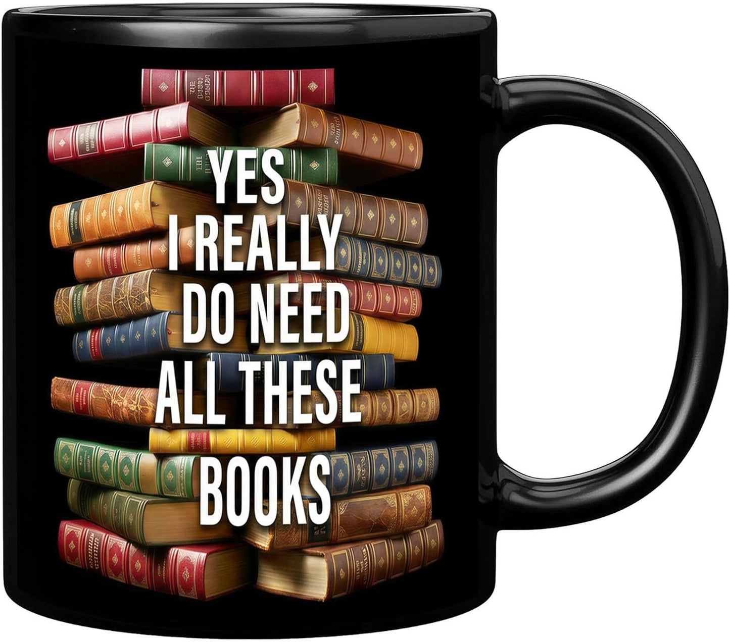 11 Oz Black Ceramic Coffee Mug for Book Lovers, Double Sided Print, Dishwasher Safe, Microwave Safe Library Cup for Readers, Teachers, Students