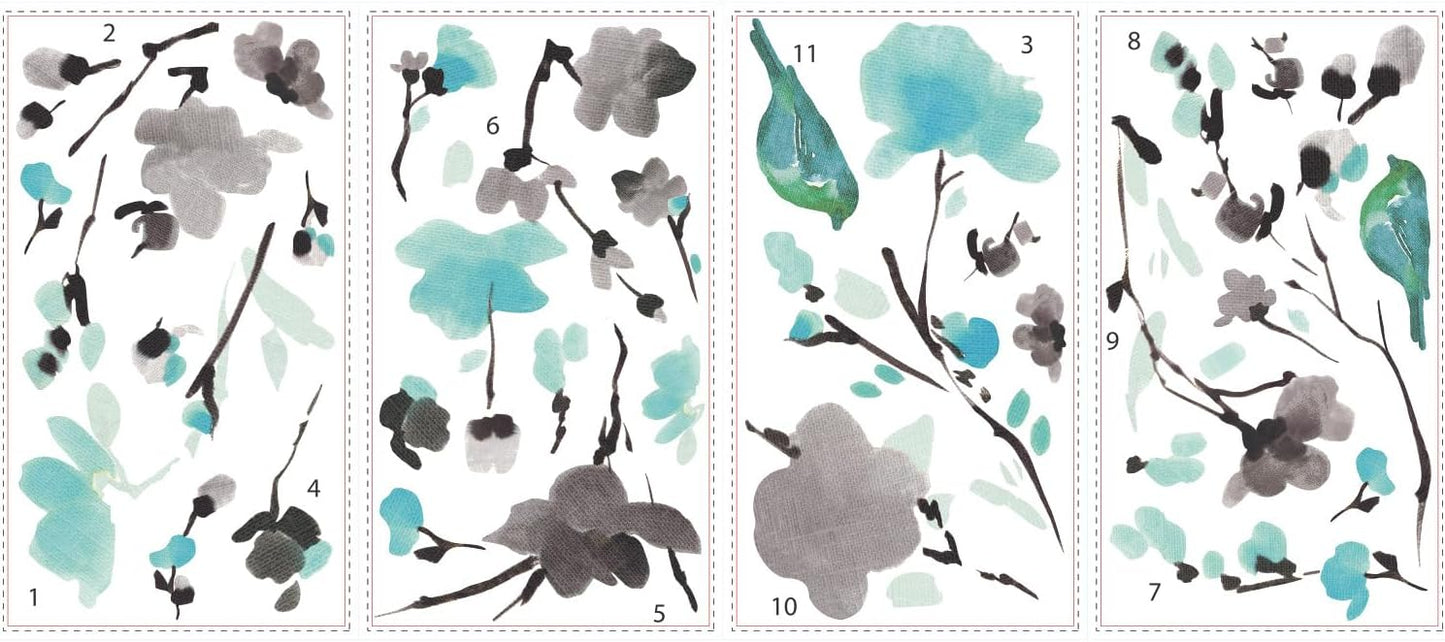 RoomMates RMK2687SCS Blossom Watercolor Bird Branch Peel and Stick Wall Decals, Multi Color
