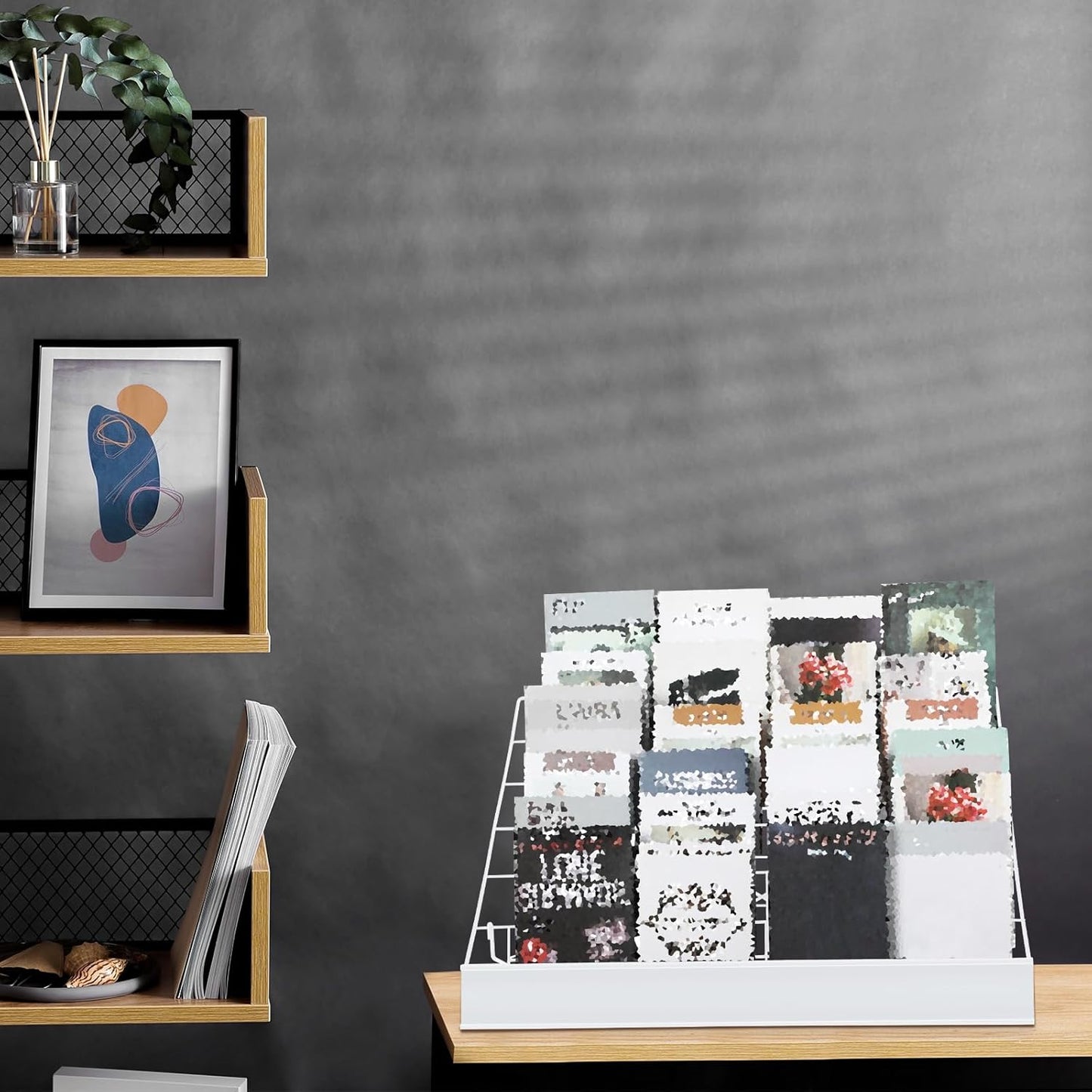 Queekay 6 Tier Wire Countertop Rack Comic Book Rack Wide Tabletop Display Magazine for Book Brochure Literature Greeting Card Shelf Holder Stand (White)