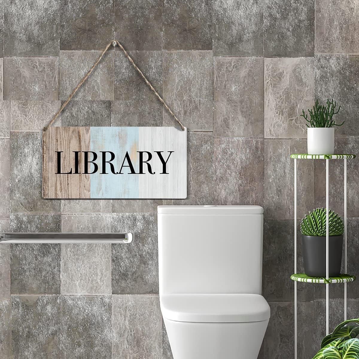 Rustic Wood Sign Library Home Farmhouse Wall Hanging Decor Minimalism Wooden Wall Art Decor Decorative Plaque Sign for Book Lover Kids Room House Front Door Bedroom Outside Room Library Reading Room