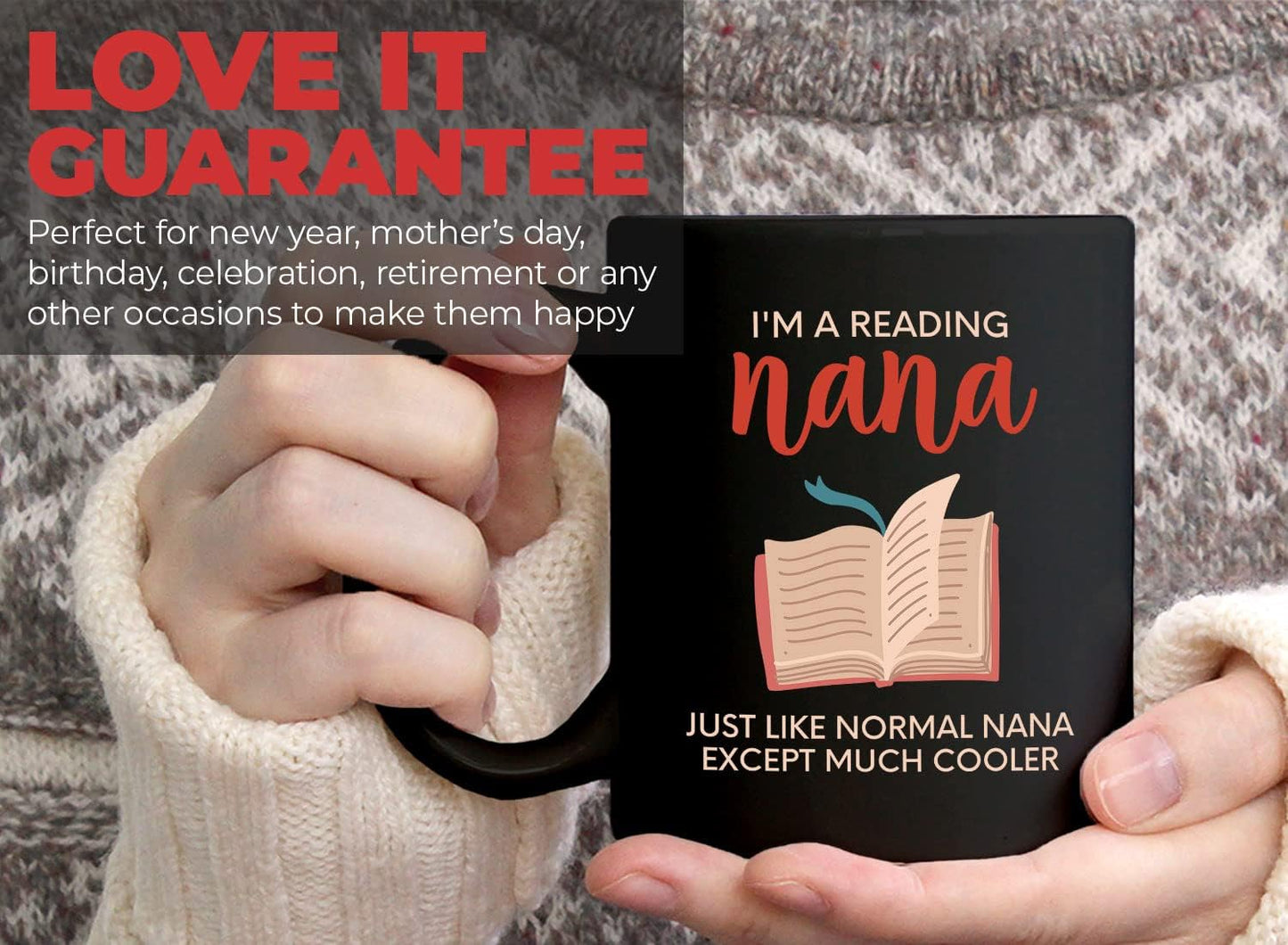 Bubble Hugs Book Lover Coffee Mug 11oz Black - Reading Nana - Reading Reader Grandma Old Lady Book Lover Bookish Novelist Librarian Writer
