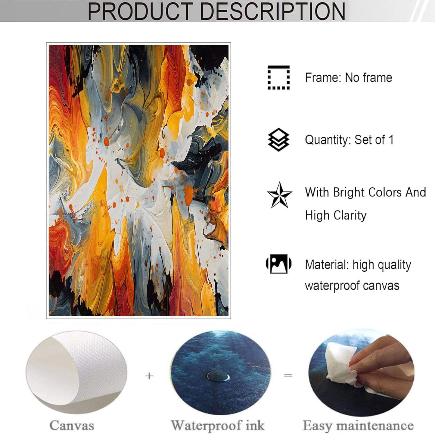 GDJSMIN Abstract Painting Wall Art, Marble Swirl Pattern Poster for Reading Room Living Room Decor 24 x 36 inch Unframed