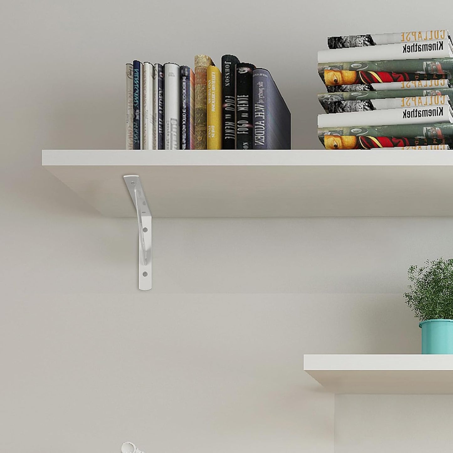 8 Pcs Heavy Duty Floating Metal Shelf Brackets, L Shaped Wall Mount Shelves Support Angle Brackets (3.7 x 6 inch White)