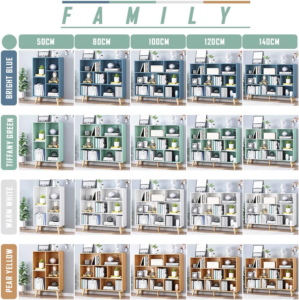 IOTXY Wooden Open Shelf Bookcase - 3-Tier Floor Standing Display Cabinet Rack with Legs, 8 Cubes Bookshelf, Tiffany-Green | Display Cabinet, Rack, with Legs, Bookshelf
