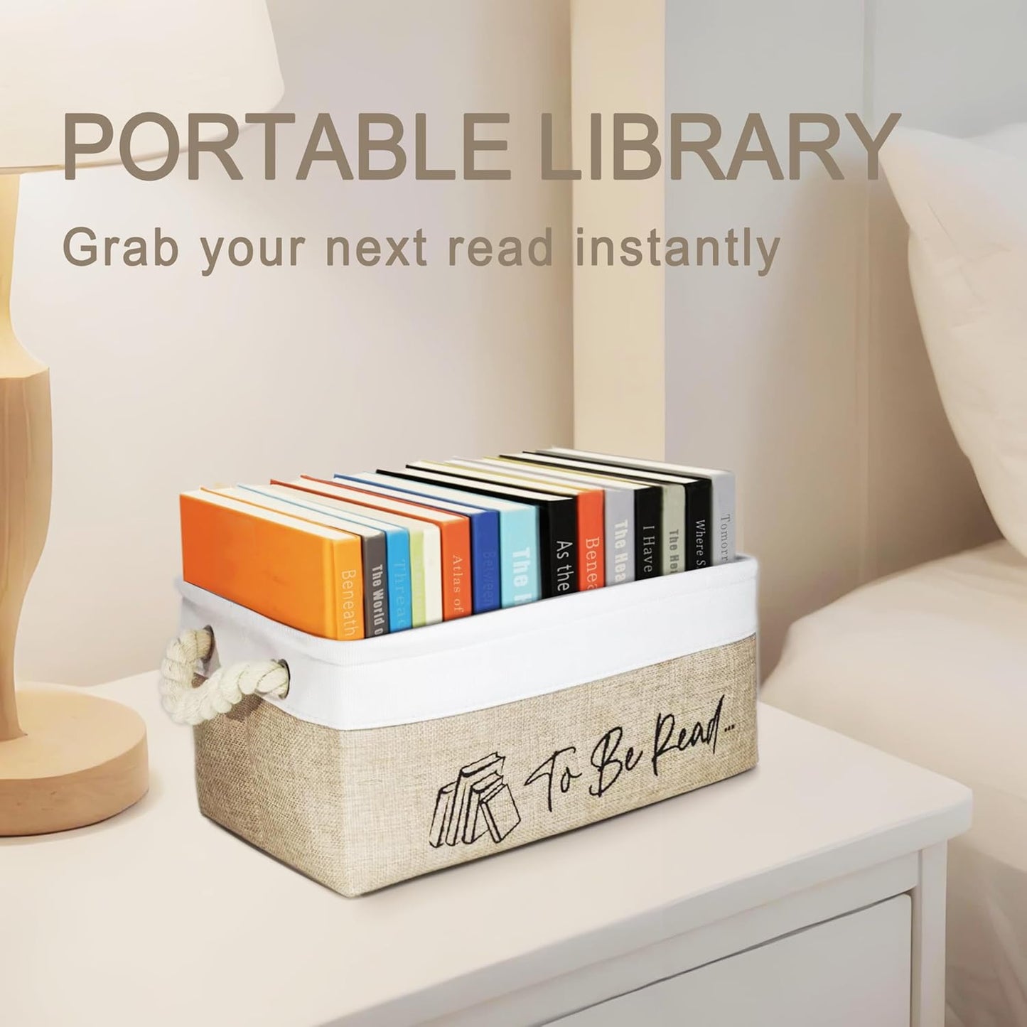 Book Lovers Gifts TBR Book Storage Basket to Be Read List Storage Bin Reading Accessories for Club Members & Librarians Bookish Gifts Waterproof TBR Basket (White and Brown)