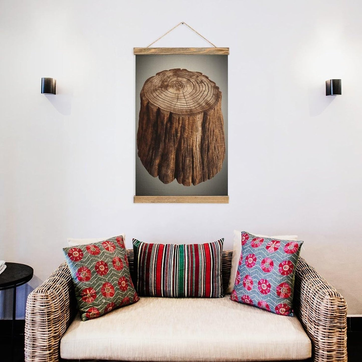 Vintage Stump of Oak Tree Poster with Wooden Frame Personalized Linen Hanging Scroll Painting Rustic Wall Hanging Illustrative Modern Artwork Decor for Home Living Room Bedroom Office