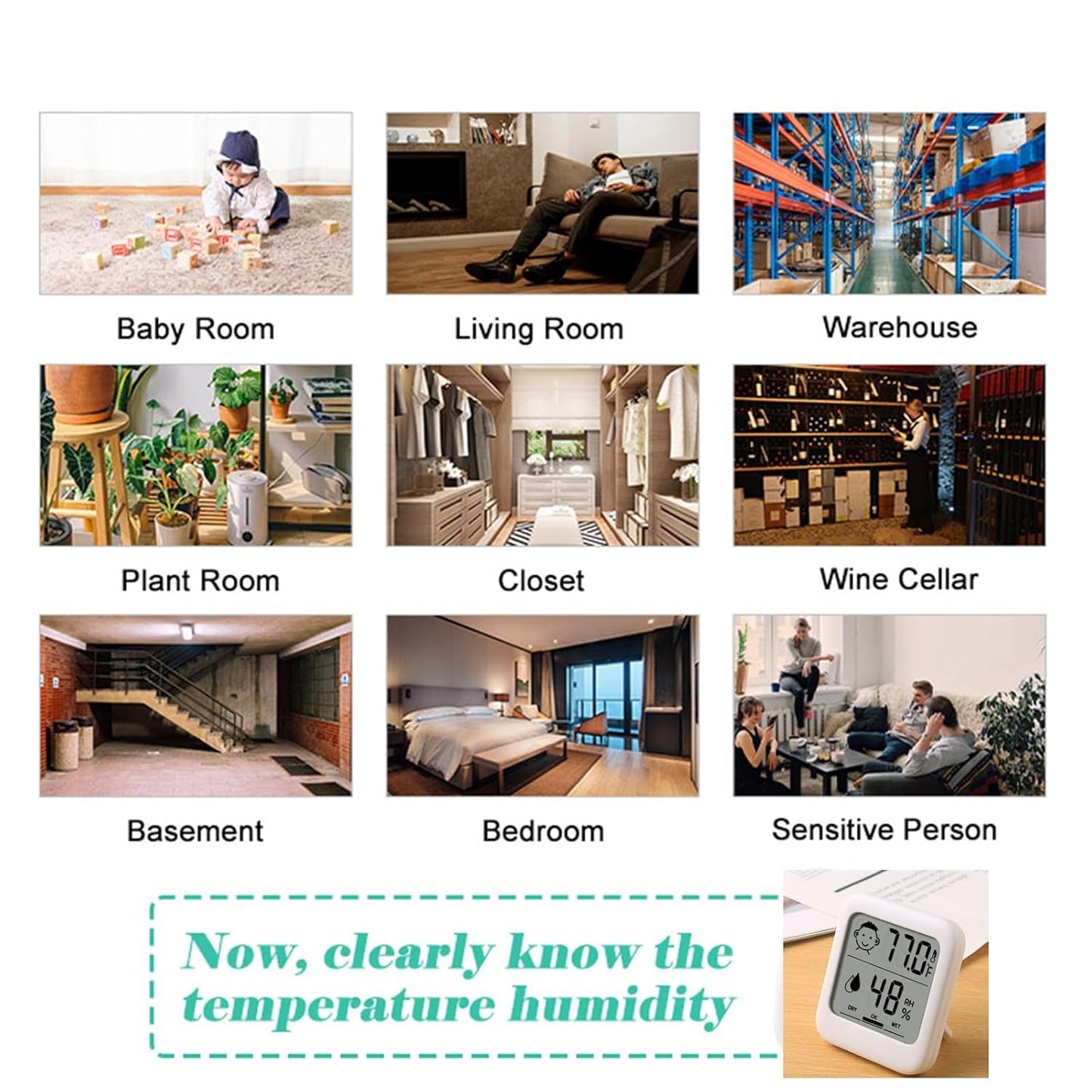 Digital Thermometer and Hygrometer with Comfort Face Display, Hygrometer, Stand, Magnet, Hanging, Simple, Infectious Disease Prevention, Heat Stroke Prevention (Simple, No Clock)