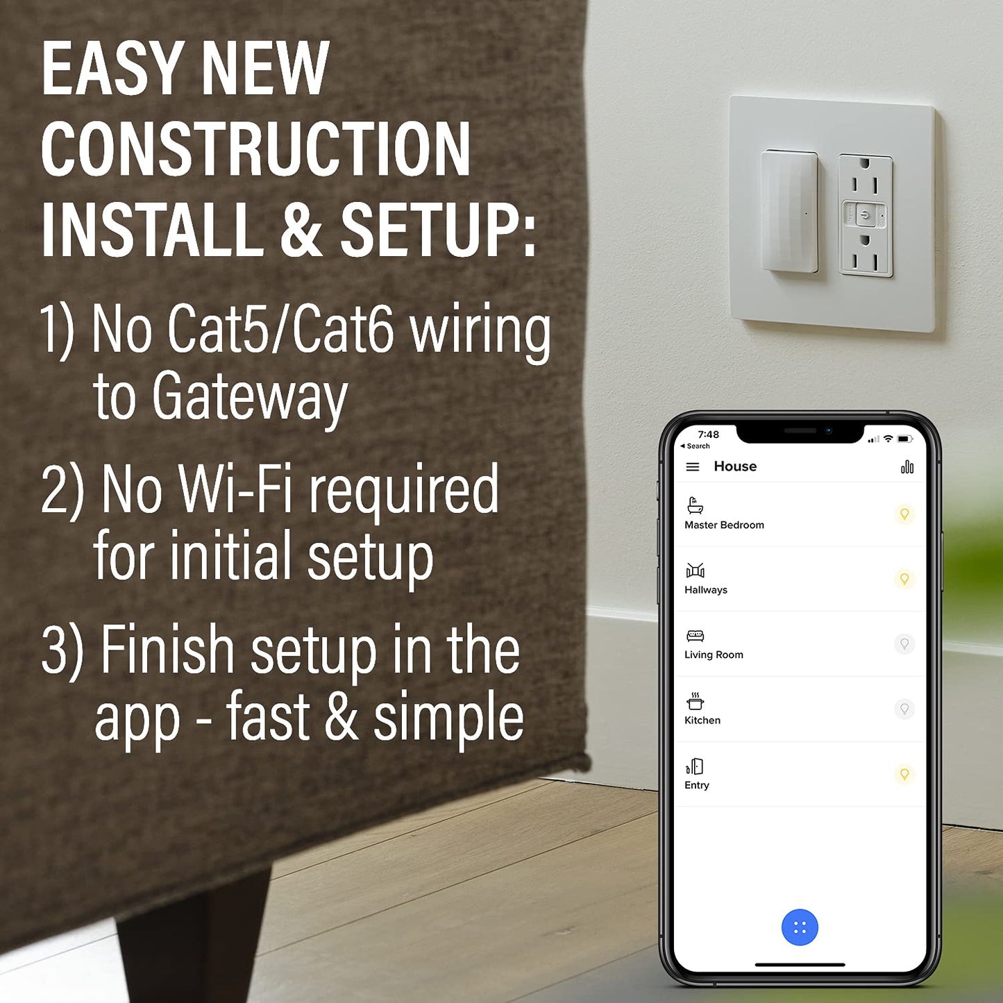 Legrand Radiant WNRL43WH Wireless Smart Switch with Netatmo, Sleep/Wake, Compatible with Alexa, Google Assistant & Apple HomeKit, White (1 Count)