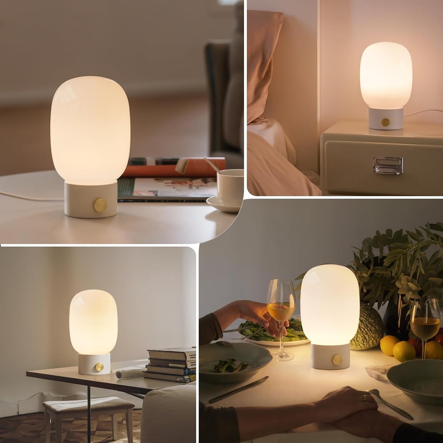 ONEWISH Bedside Table Lamp, Modern Small Desk Light with Warm LED Bulb, Fully Dimmable Nightstand Lamp for Home Decor, Birthday Gift