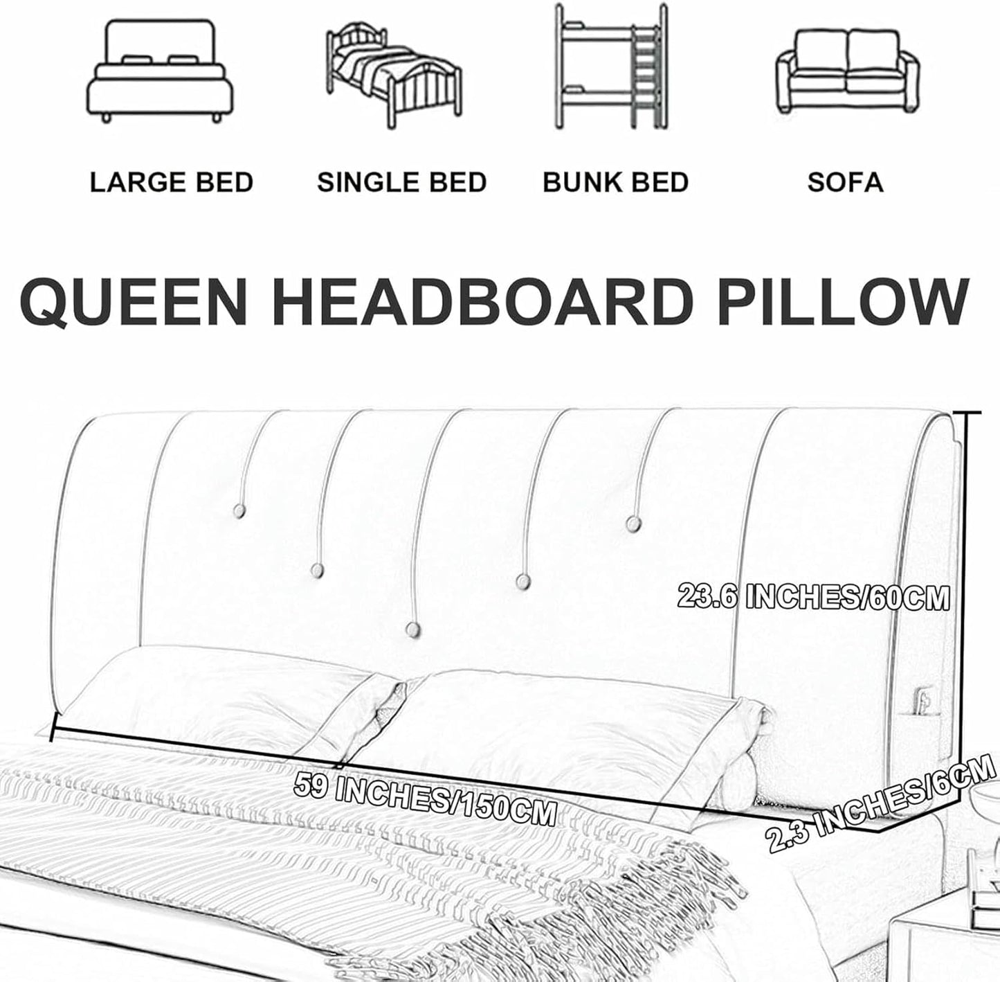 Red,Straps/75x23x2In,Large Headboard Wall Pillow Solid Color Bedside Cushion Rectangular Backrest Full Lumbar Support Pillowboard for Daybed Bunk Bed Removable Cover