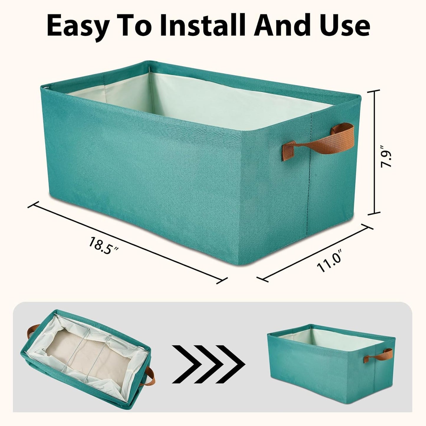 DAYARD Storage Boxes with Metal Frame Support, Open Storage Bins for Closet Organizing, Rectangle (1, green)