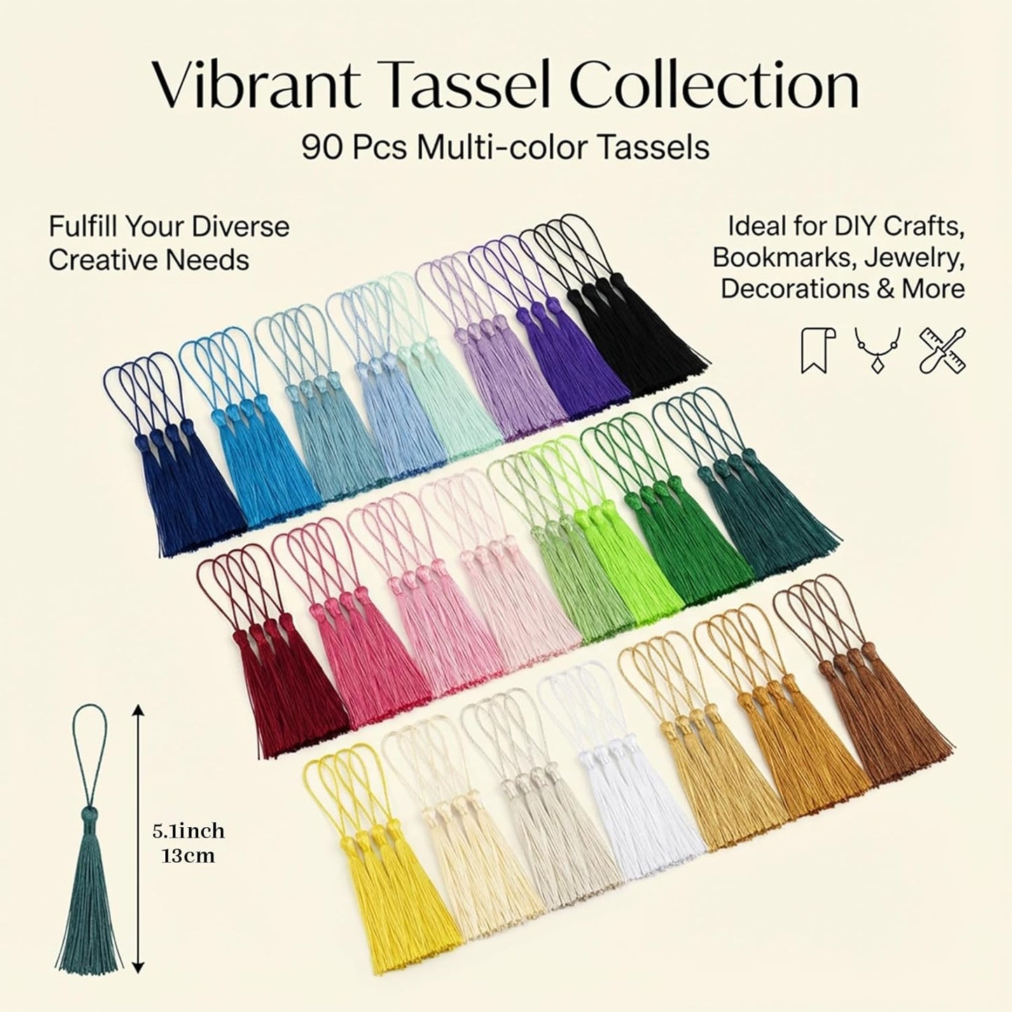 MAQIHAN Bookmark Tassels Bulk - 90PCS Mini Tassels with Loops, 23 Colors Tassel for Crafts, 5.1 Inch Tassel for Keychain Making, Decoration, DIY Bookmarks, Graduation, Keychain, Jewelry