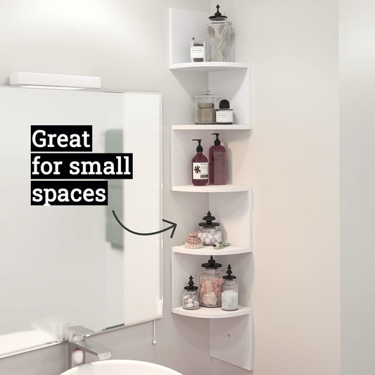 Greenco Corner Shelf, 5 Tier Floating Shelves for Wall - Room Decor Storage Solution for Offices, Bedrooms, Bathrooms, Kitchens, and Dorm Rooms - Home Decor - Natural Finish