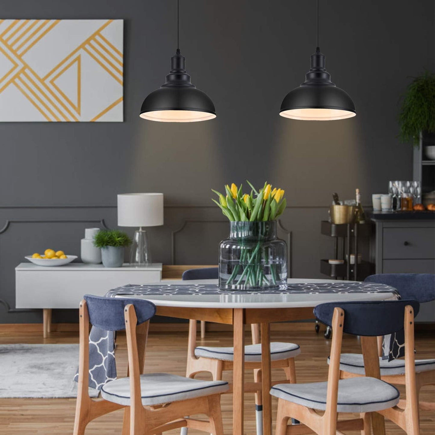 2PCS Pendant Lighting, Vintage Industrial Fixtures, Black Metal Chandelier Lights, Ceiling Lamp for Kitchen Home Island Dining Room Bedroom, 11.4 inches