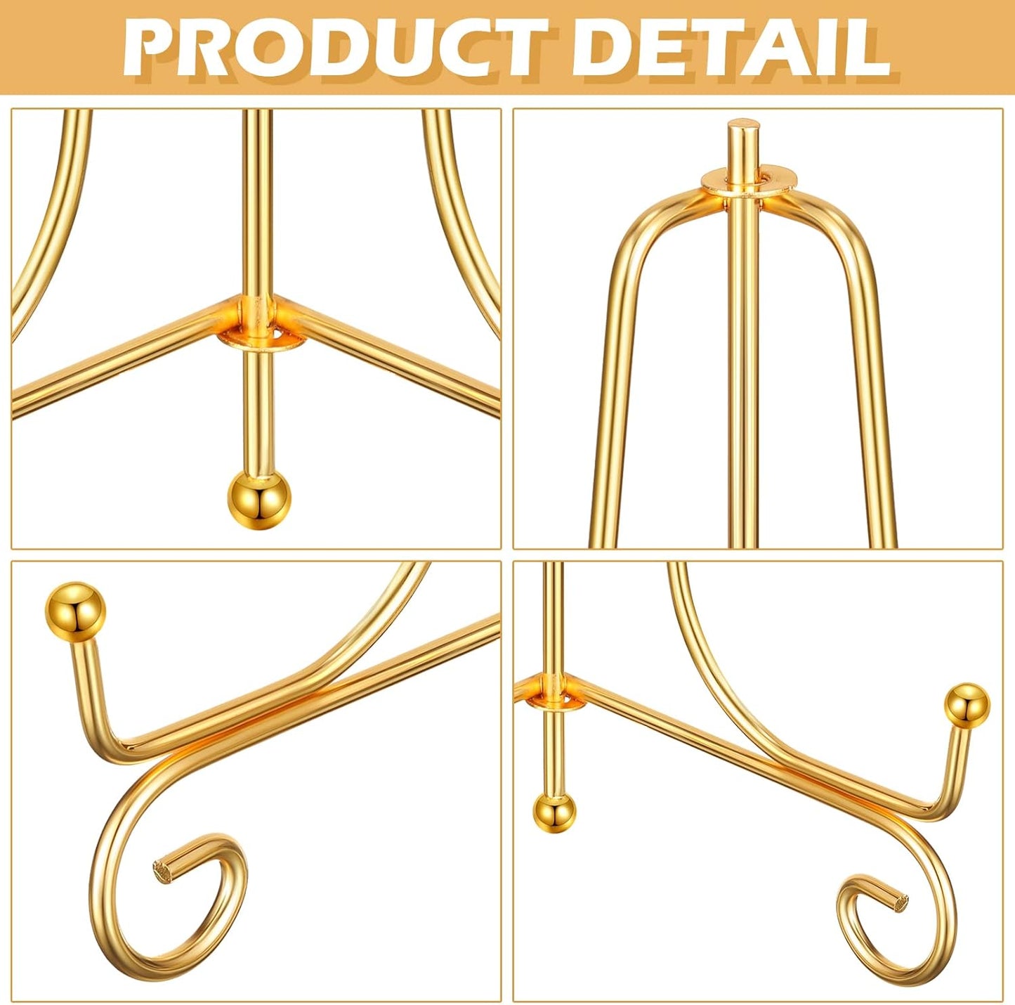 Boao 10 Pack 6 Inch Iron Plate Stands for Display, Gold Easel Stands for Photo, Picture Frame, Decorative Plate, Dish, Book and Tabletop Art