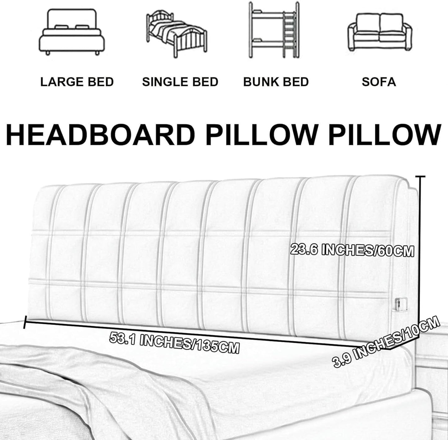 AMNOOL Headboard Cushions Rectangle Wall Mounted Headboard Reading Body Pillow Large Backrest Day Bed Bunk Bed Bedroom Pillowboard Neck Waist Support Bolster