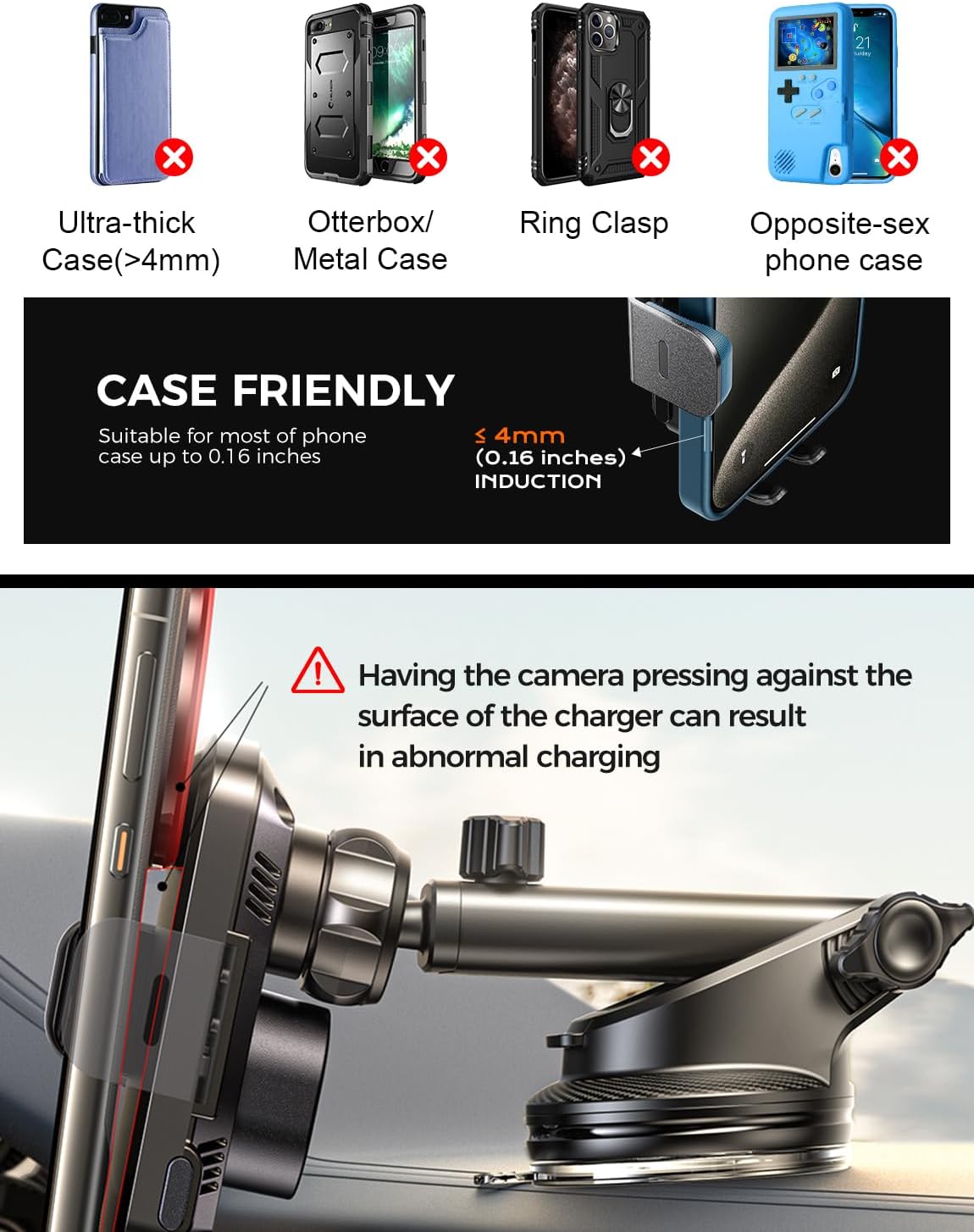 CHGeek Wireless Car Charger with Phone Holder Mount, 15W Fast Charging Auto Clamping Phone Holders for You Car Windshield Dashboard Air Vent Accessories for iPhone, Samsung Galaxy, Google, etc