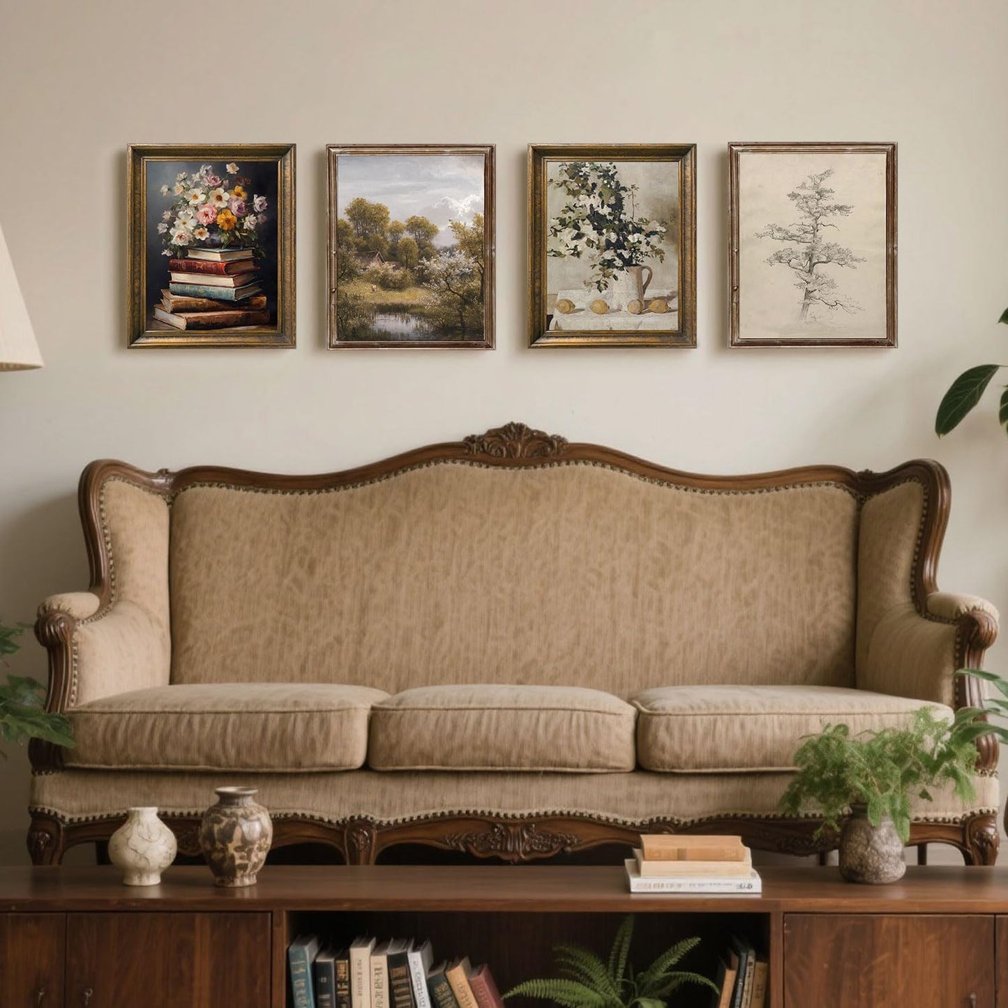 Moody Flower Books Canvas Wall Art Vintage Floral Poster Print Nature Aesthetic Artwork Spring Wildflowers Still Life Art Rustic Painting for Living Room Bedroom Office Home Wall Decor, Unframed 8x10