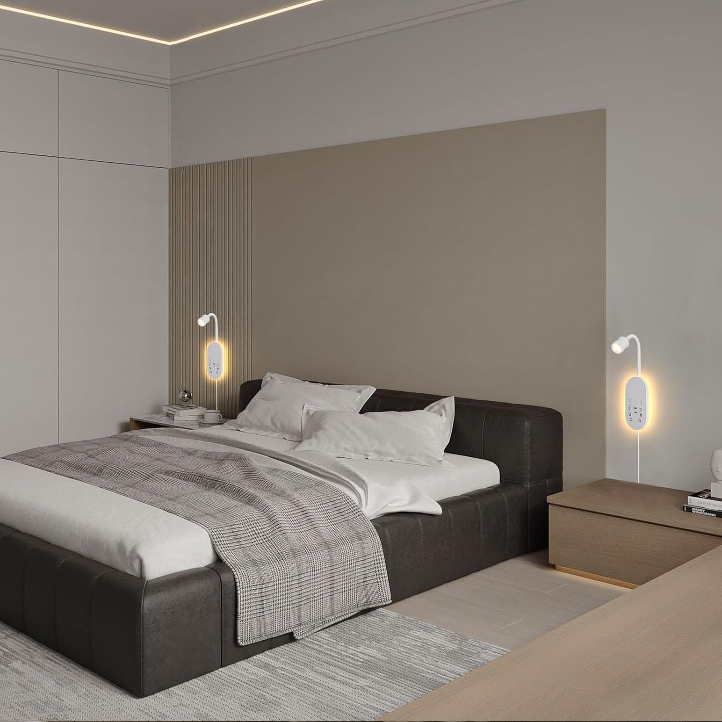 Books Lights for Reading Set of 2, Bedside Wall Mounted Reading Light with 3 Color Temperature & Timers, Touch Control Stepless Dimmable Wall Sconces, Flexible Gooseneck Bed Lights for headboard