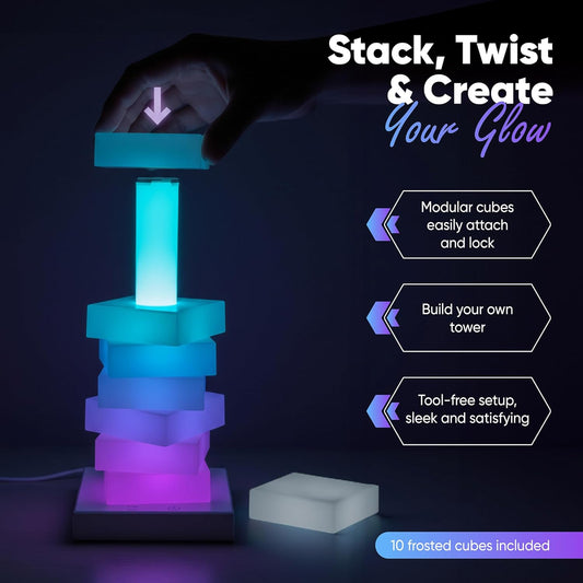 GLO-X Modular Color Changing RGB Night Light – Stackable LED Touch Lamp for Desk, Bedroom, Gaming & Kids Rooms | Great Gift