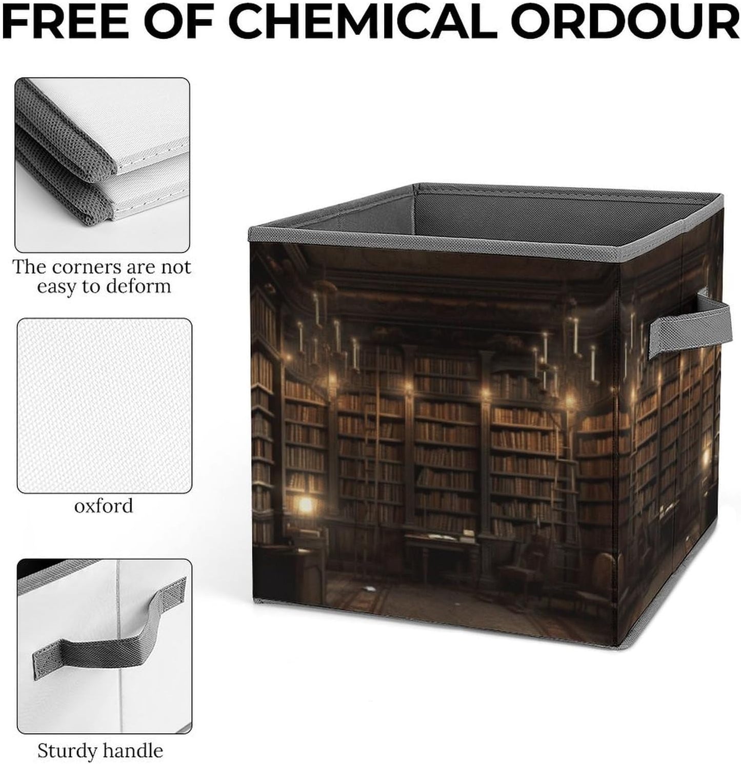 Book Room Mysterious Library Storage Bins with Handles Fashion Large Storage Cubes Sturdy Foldable Storage Boxes Space-Saving Storage Baskets for Home Office Clothes Closet Organizers